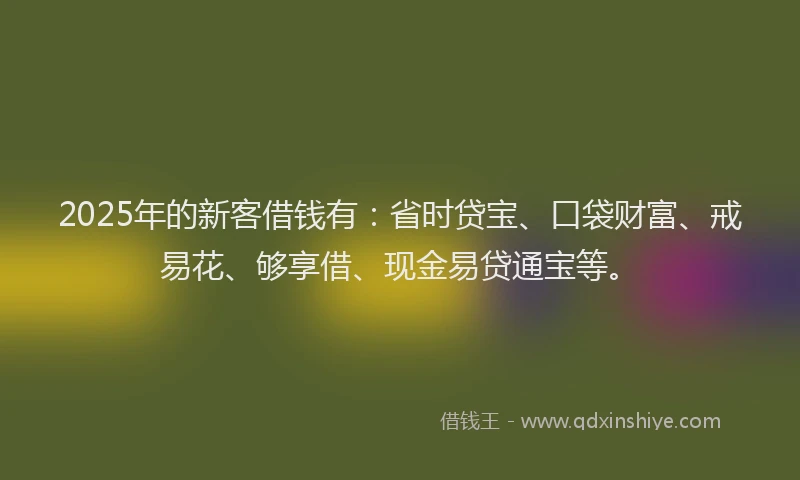 2025年的新客借钱有：省时贷宝、口袋财富、戒易花、够享借、现金易贷通宝等。