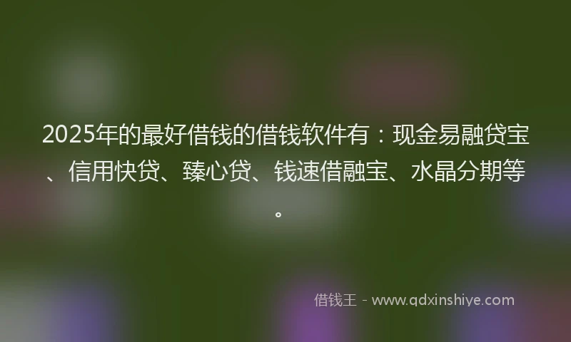 2025年的最好借钱的借钱软件有：现金易融贷宝、信用快贷、臻心贷、钱速借融宝、水晶分期等。