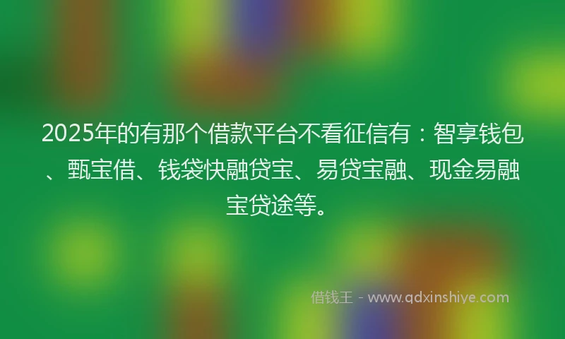2025年的有那个借款平台不看征信有：智享钱包、甄宝借、钱袋快融贷宝、易贷宝融、现金易融宝贷途等。