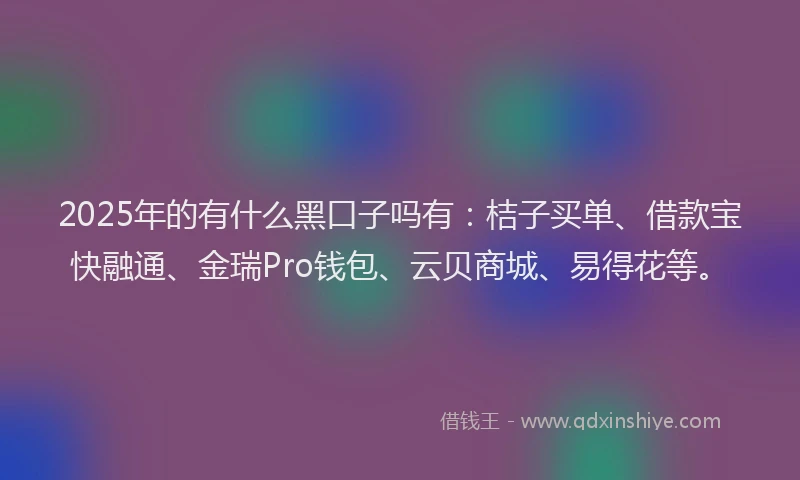 2025年的有什么黑口子吗有：桔子买单、借款宝快融通、金瑞Pro钱包、云贝商城、易得花等。