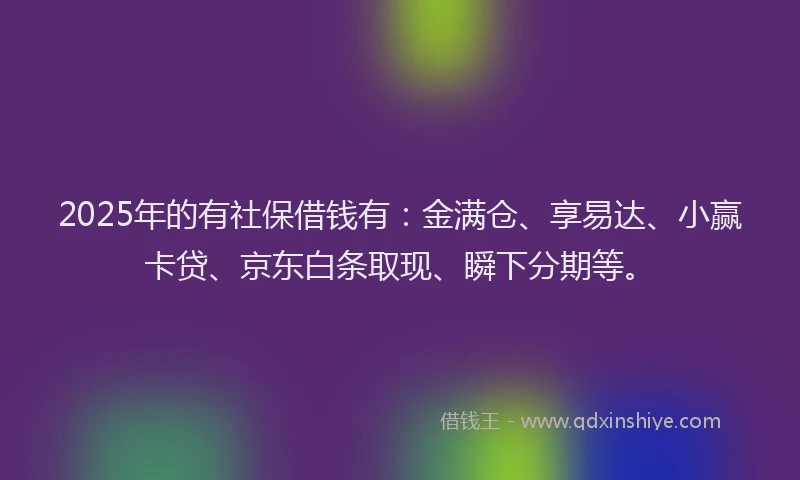 2025年的有社保借钱有：金满仓、享易达、小赢卡贷、京东白条取现、瞬下分期等。