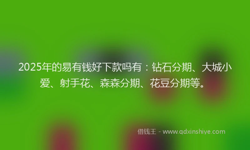 2025年的易有钱好下款吗有：钻石分期、大城小爱、射手花、森森分期、花豆分期等。