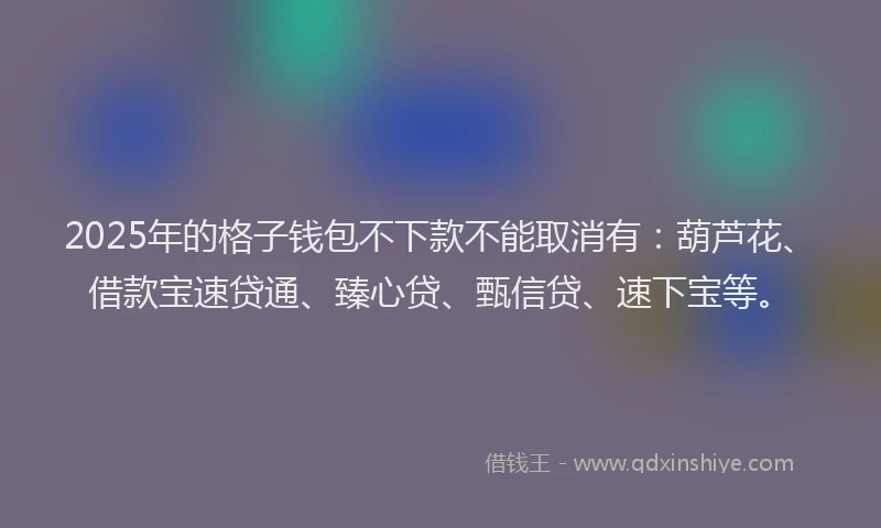 2025年的格子钱包不下款不能取消有：葫芦花、借款宝速贷通、臻心贷、甄信贷、速下宝等。