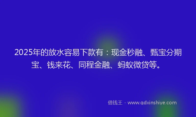2025年的放水容易下款有：现金秒融、甄宝分期宝、钱来花、同程金融、蚂蚁微贷等。
