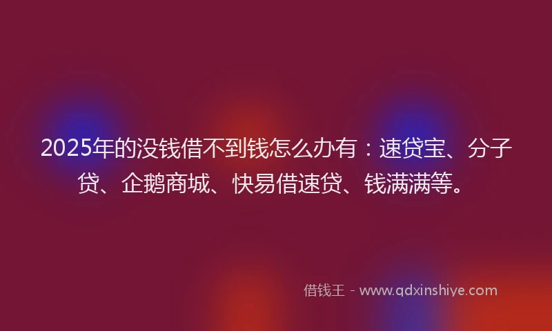 2025年的没钱借不到钱怎么办有：速贷宝、分子贷、企鹅商城、快易借速贷、钱满满等。