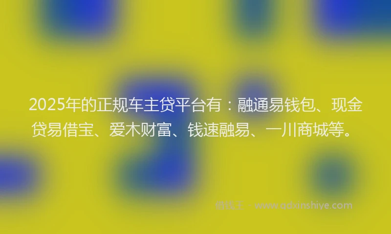 2025年的正规车主贷平台有：融通易钱包、现金贷易借宝、爱木财富、钱速融易、一川商城等。