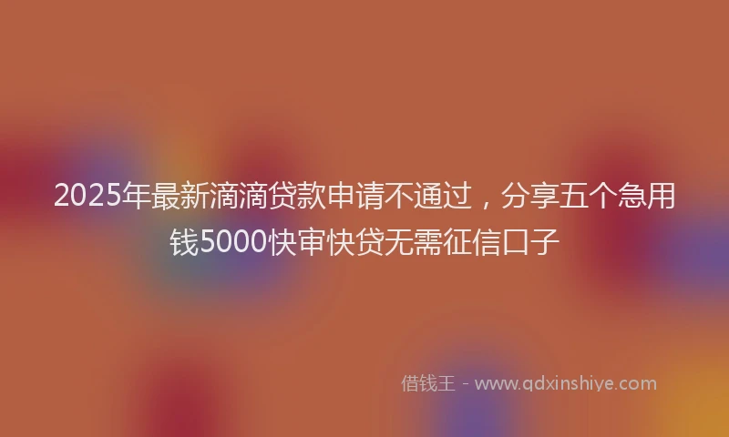2025年最新滴滴贷款申请不通过，分享五个急用钱5000快审快贷无需征信口子