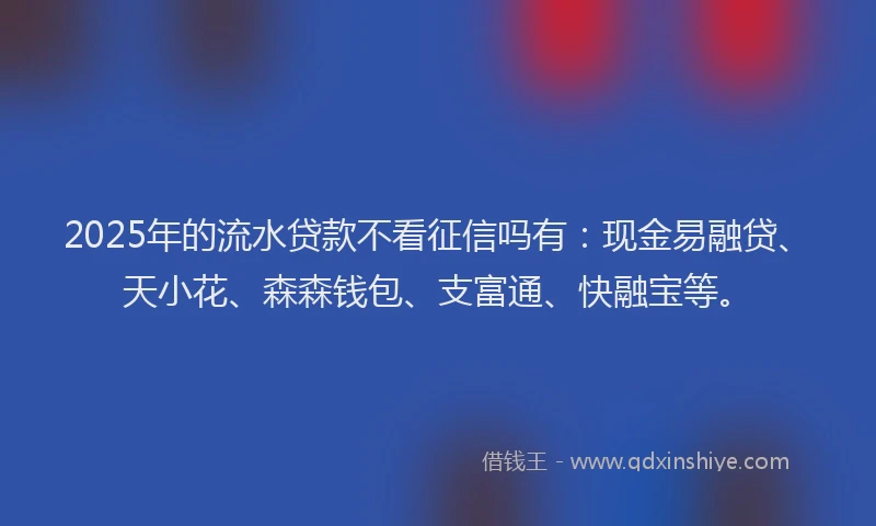 2025年的流水贷款不看征信吗有：现金易融贷、天小花、森森钱包、支富通、快融宝等。