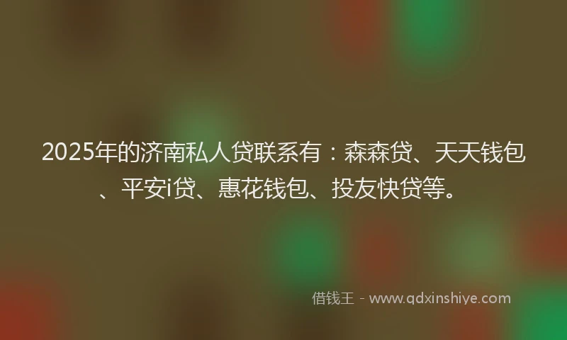 2025年的济南私人贷联系有：森森贷、天天钱包、平安i贷、惠花钱包、投友快贷等。