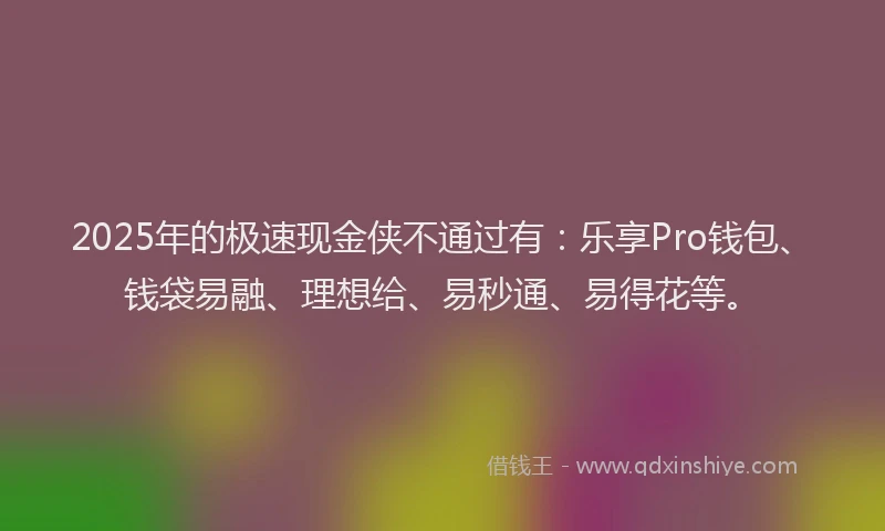 2025年的极速现金侠不通过有：乐享Pro钱包、钱袋易融、理想给、易秒通、易得花等。