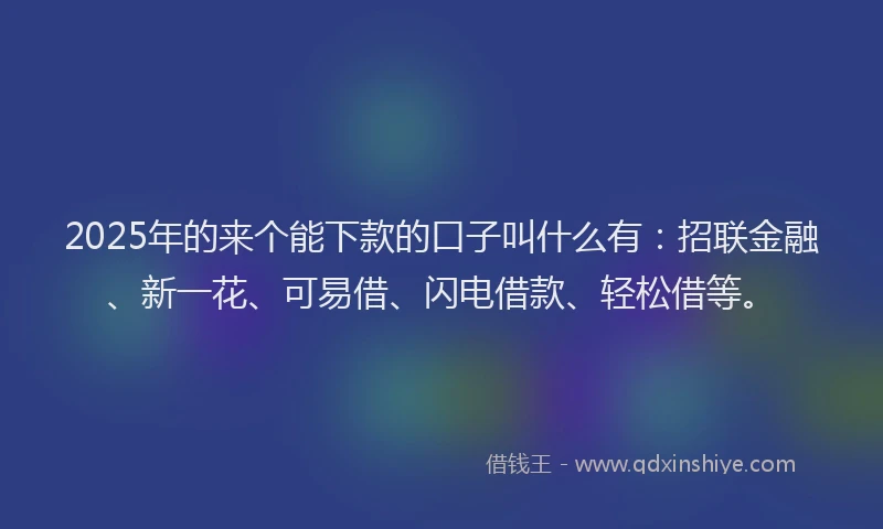 2025年的来个能下款的口子叫什么有：招联金融、新一花、可易借、闪电借款、轻松借等。