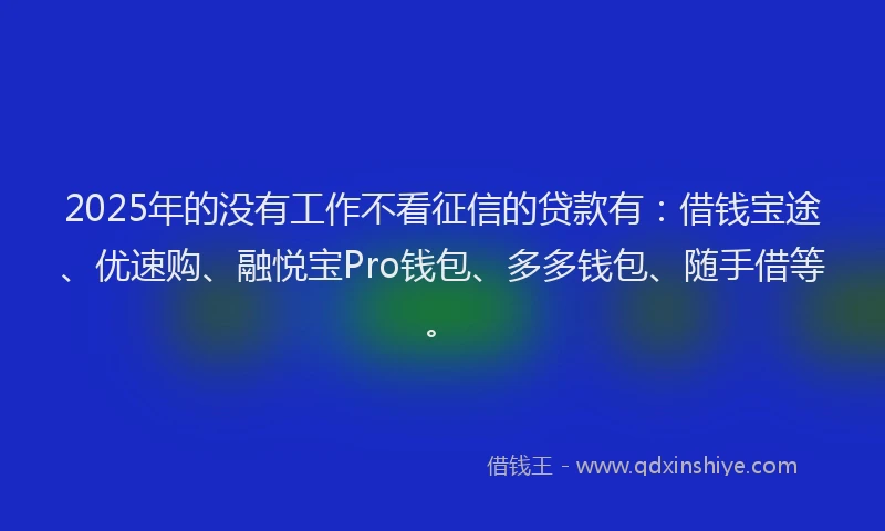 2025年的没有工作不看征信的贷款有：借钱宝途、优速购、融悦宝Pro钱包、多多钱包、随手借等。