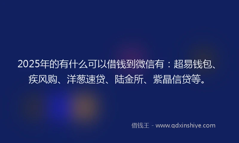 2025年的有什么可以借钱到微信有：超易钱包、疾风购、洋葱速贷、陆金所、紫晶信贷等。