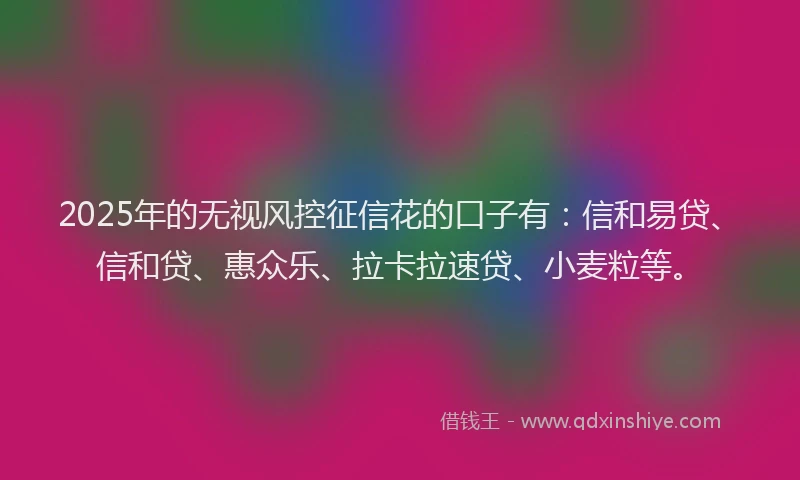 2025年的无视风控征信花的口子有：信和易贷、信和贷、惠众乐、拉卡拉速贷、小麦粒等。