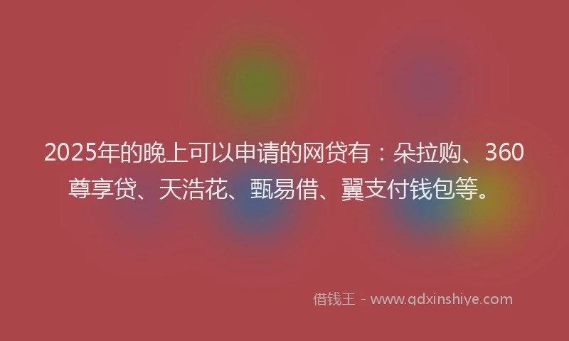 2025年的晚上可以申请的网贷有：朵拉购、360尊享贷、天浩花、甄易借、翼支付钱包等。