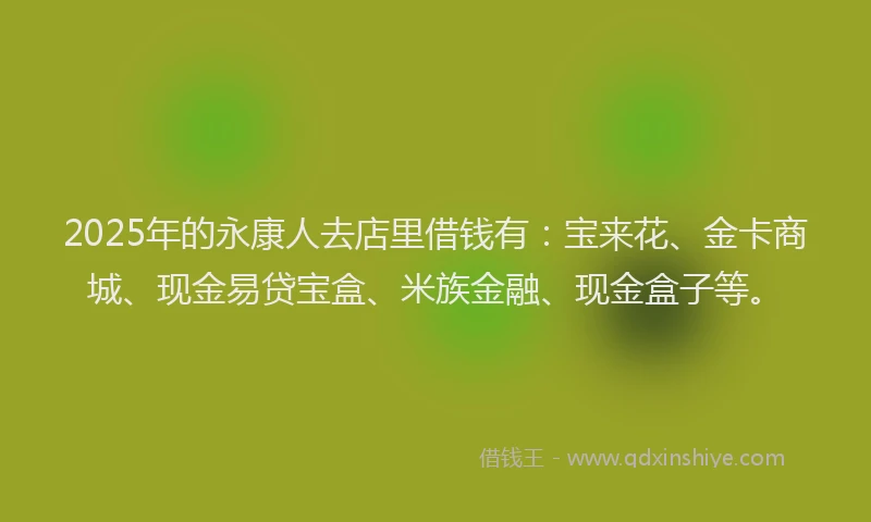2025年的永康人去店里借钱有：宝来花、金卡商城、现金易贷宝盒、米族金融、现金盒子等。
