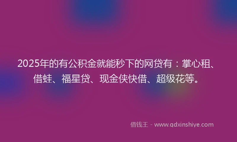 2025年的有公积金就能秒下的网贷有：掌心租、借蛙、福星贷、现金侠快借、超级花等。