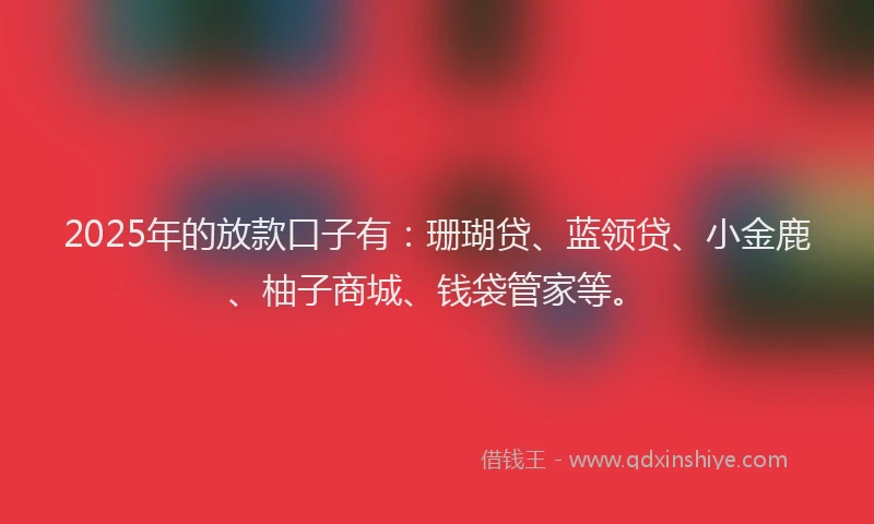 2025年的放款口子有：珊瑚贷、蓝领贷、小金鹿、柚子商城、钱袋管家等。