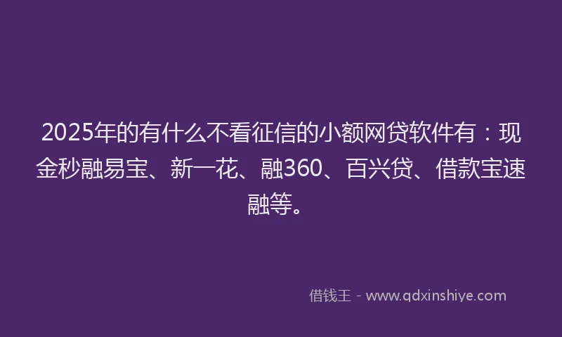 2025年的有什么不看征信的小额网贷软件有：现金秒融易宝、新一花、融360、百兴贷、借款宝速融等。