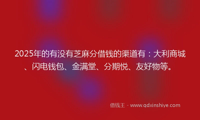 2025年的有没有芝麻分借钱的渠道有：大利商城、闪电钱包、金满堂、分期悦、友好物等。