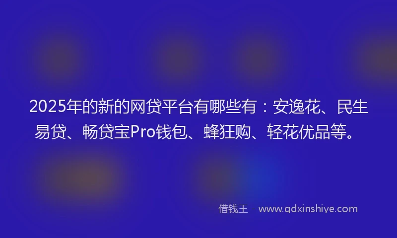 2025年的新的网贷平台有哪些有：安逸花、民生易贷、畅贷宝Pro钱包、蜂狂购、轻花优品等。