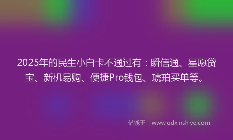 2025年的民生小白卡不通过有：瞬信通、星愿贷宝、新机易购、便捷Pro钱包、琥珀买单等。