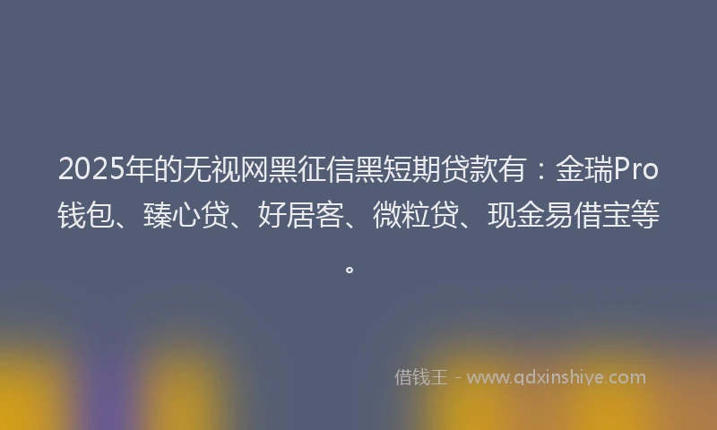 2025年的无视网黑征信黑短期贷款有：金瑞Pro钱包、臻心贷、好居客、微粒贷、现金易借宝等。