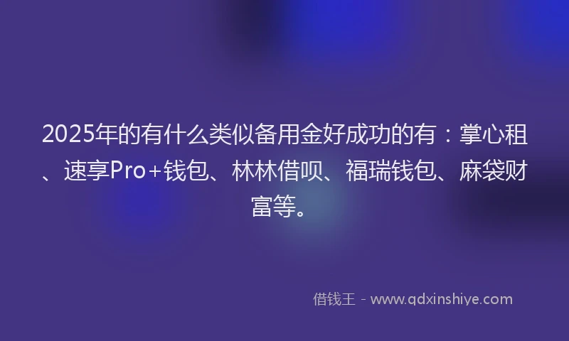 2025年的有什么类似备用金好成功的有：掌心租、速享Pro+钱包、林林借呗、福瑞钱包、麻袋财富等。