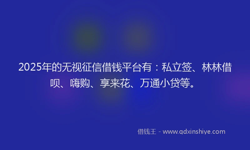 2025年的无视征信借钱平台有：私立签、林林借呗、嗨购、享来花、万通小贷等。