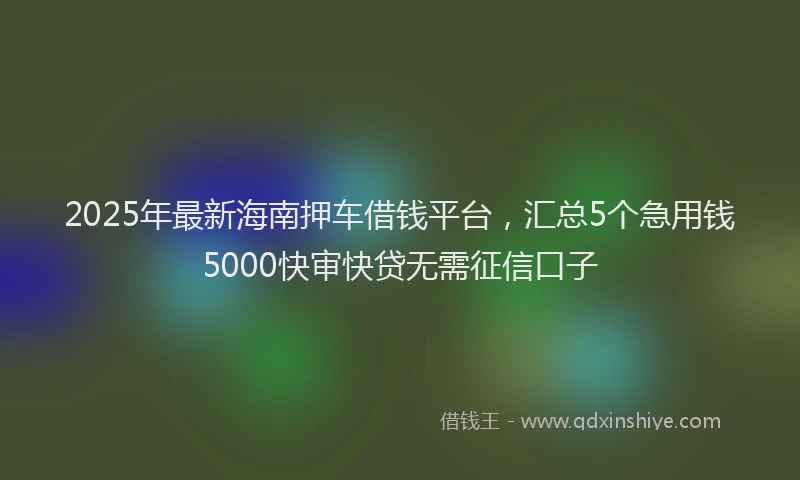 2025年最新海南押车借钱平台，汇总5个急用钱5000快审快贷无需征信口子