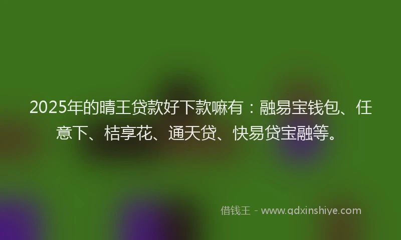 2025年的晴王贷款好下款嘛有：融易宝钱包、任意下、桔享花、通天贷、快易贷宝融等。