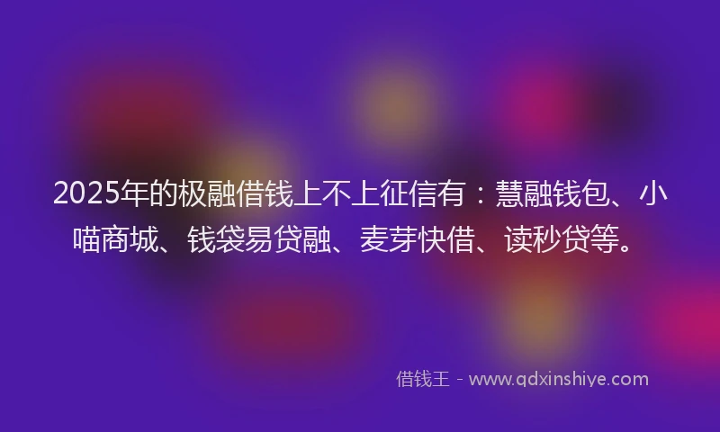 2025年的极融借钱上不上征信有：慧融钱包、小喵商城、钱袋易贷融、麦芽快借、读秒贷等。
