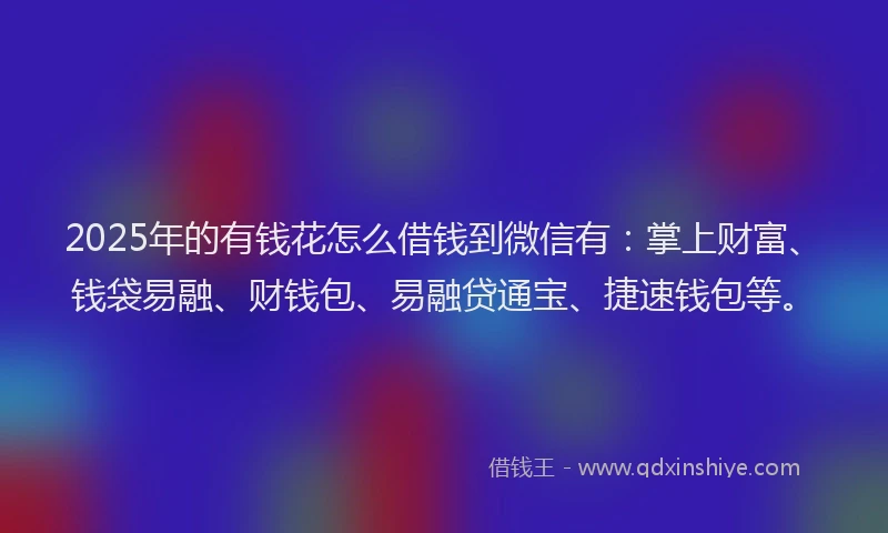 2025年的有钱花怎么借钱到微信有：掌上财富、钱袋易融、财钱包、易融贷通宝、捷速钱包等。