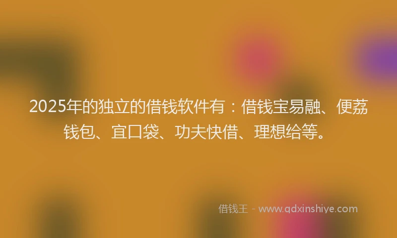 2025年的独立的借钱软件有：借钱宝易融、便荔钱包、宜口袋、功夫快借、理想给等。