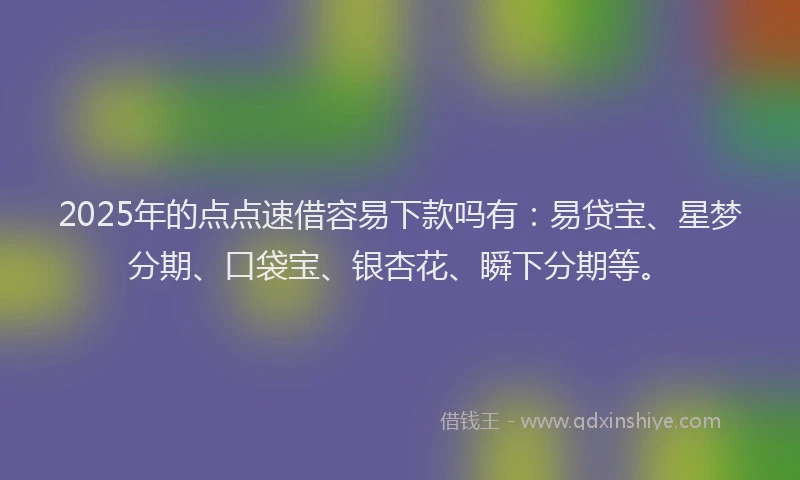2025年的点点速借容易下款吗有：易贷宝、星梦分期、口袋宝、银杏花、瞬下分期等。