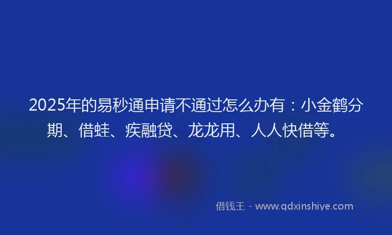 2025年的易秒通申请不通过怎么办有：小金鹤分期、借蛙、疾融贷、龙龙用、人人快借等。
