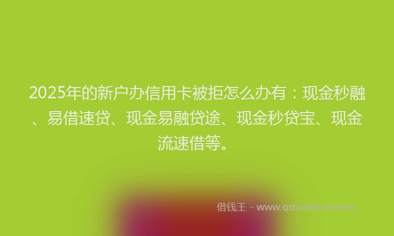 2025年的新户办信用卡被拒怎么办有：现金秒融、易借速贷、现金易融贷途、现金秒贷宝、现金流速借等。