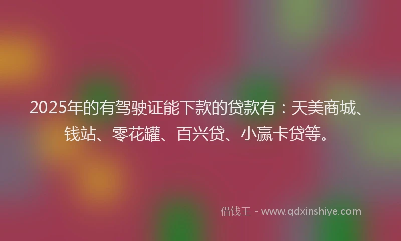 2025年的有驾驶证能下款的贷款有：天美商城、钱站、零花罐、百兴贷、小赢卡贷等。