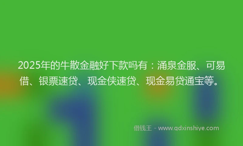 2025年的牛散金融好下款吗有：涌泉金服、可易借、银票速贷、现金侠速贷、现金易贷通宝等。