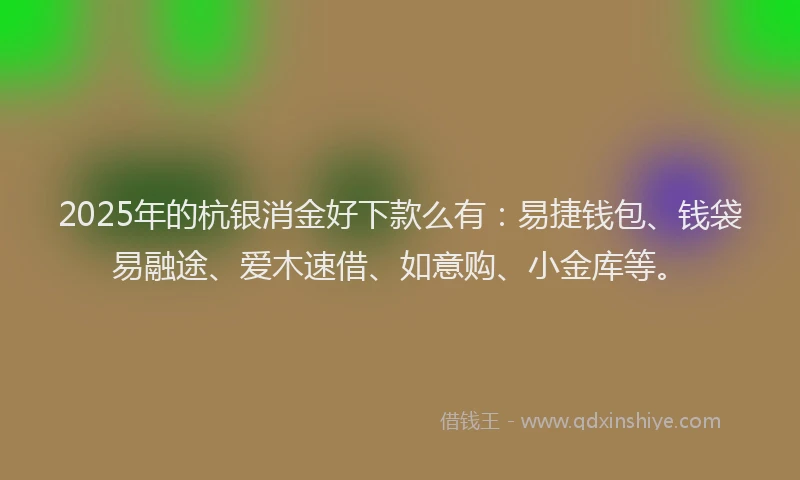 2025年的杭银消金好下款么有：易捷钱包、钱袋易融途、爱木速借、如意购、小金库等。