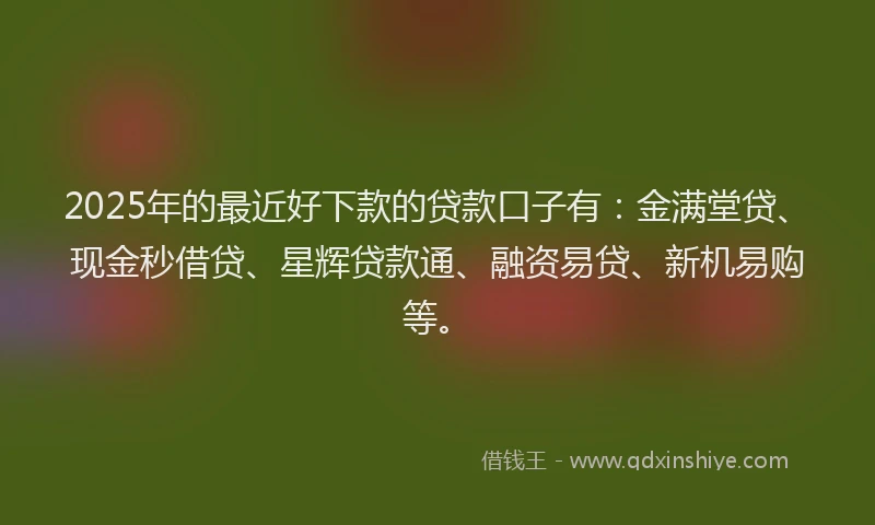 2025年的最近好下款的贷款口子有：金满堂贷、现金秒借贷、星辉贷款通、融资易贷、新机易购等。
