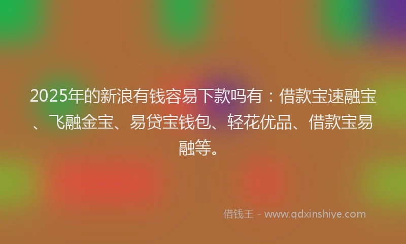 2025年的新浪有钱容易下款吗有：借款宝速融宝、飞融金宝、易贷宝钱包、轻花优品、借款宝易融等。