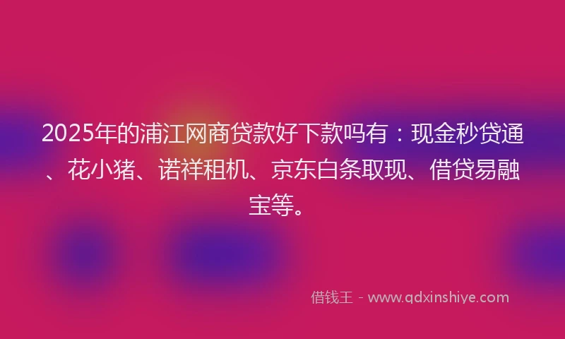 2025年的浦江网商贷款好下款吗有：现金秒贷通、花小猪、诺祥租机、京东白条取现、借贷易融宝等。