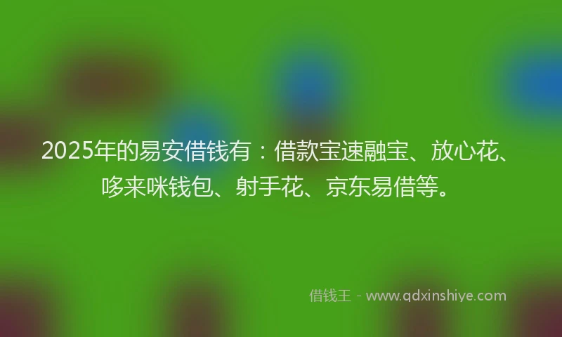2025年的易安借钱有：借款宝速融宝、放心花、哆来咪钱包、射手花、京东易借等。