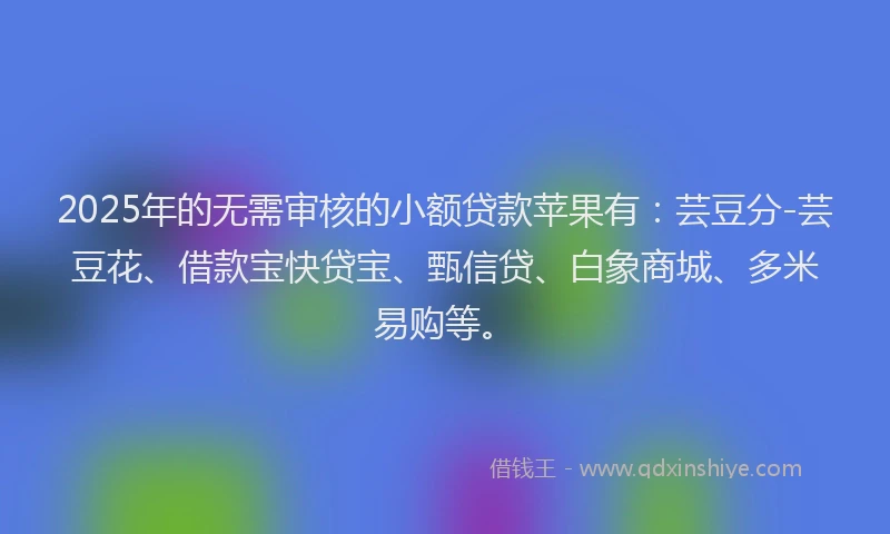 2025年的无需审核的小额贷款苹果有：芸豆分-芸豆花、借款宝快贷宝、甄信贷、白象商城、多米易购等。