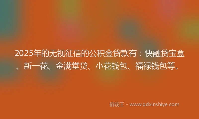 2025年的无视征信的公积金贷款有：快融贷宝盒、新一花、金满堂贷、小花钱包、福禄钱包等。