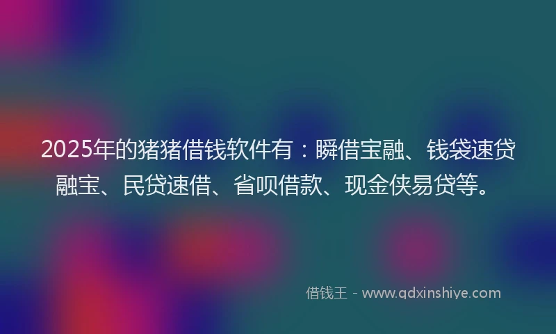 2025年的猪猪借钱软件有：瞬借宝融、钱袋速贷融宝、民贷速借、省呗借款、现金侠易贷等。