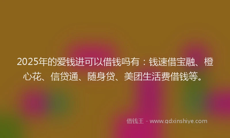 2025年的爱钱进可以借钱吗有：钱速借宝融、橙心花、信贷通、随身贷、美团生活费借钱等。