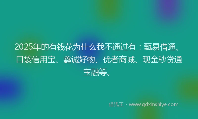 2025年的有钱花为什么我不通过有：甄易借通、口袋信用宝、鑫诚好物、优者商城、现金秒贷通宝融等。