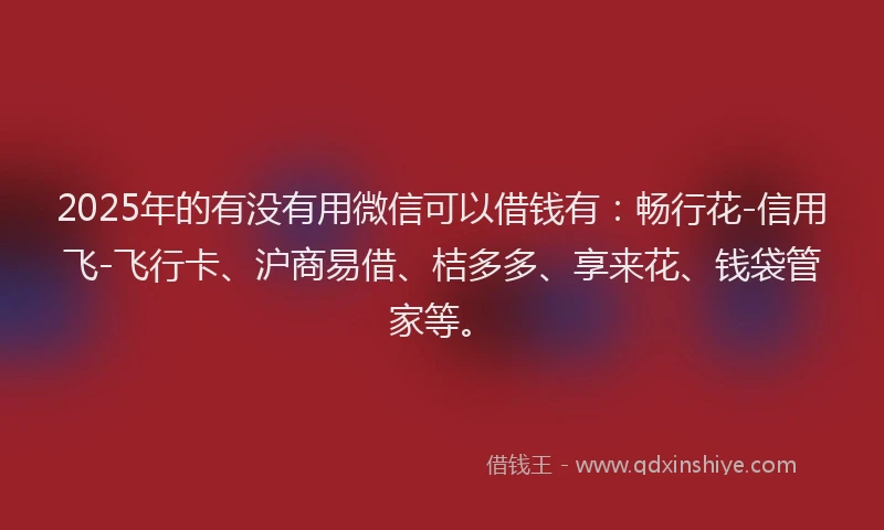 2025年的有没有用微信可以借钱有：畅行花-信用飞-飞行卡、沪商易借、桔多多、享来花、钱袋管家等。